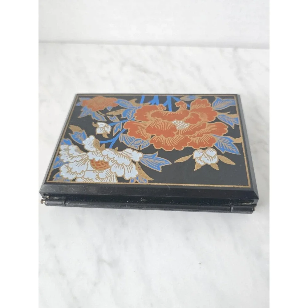 Vintage Asian Floral Travel Jewelry Box Compact with Mirror - 6 Compartment